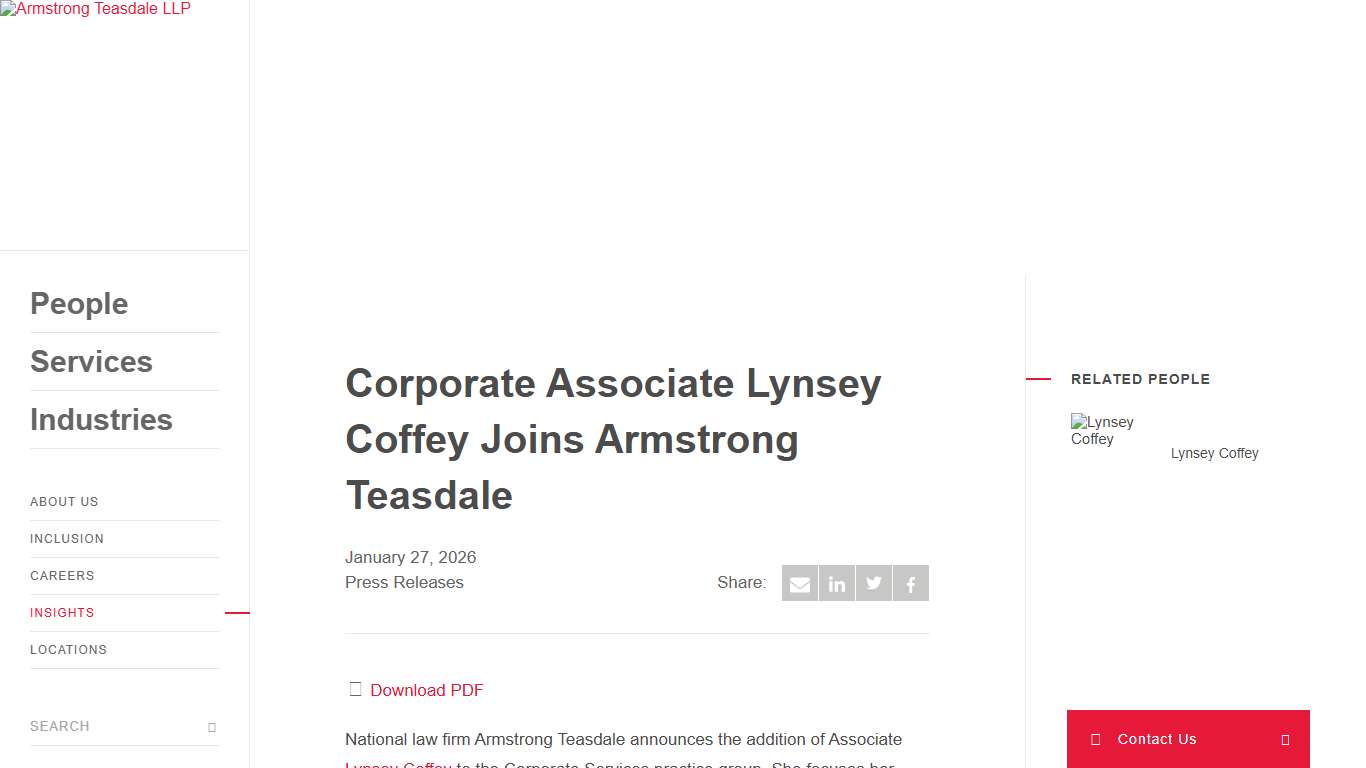 Corporate Associate Lynsey Coffey Joins Armstrong Teasdale